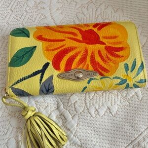 Elliott Lucca Yellow and Orange Floral Clutch zip around Wallet
